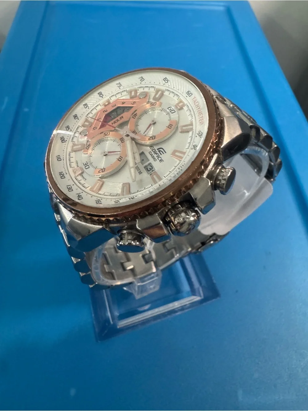 #139 Casio Edifice Silver and Rose Gold Chronograph Smartwatch